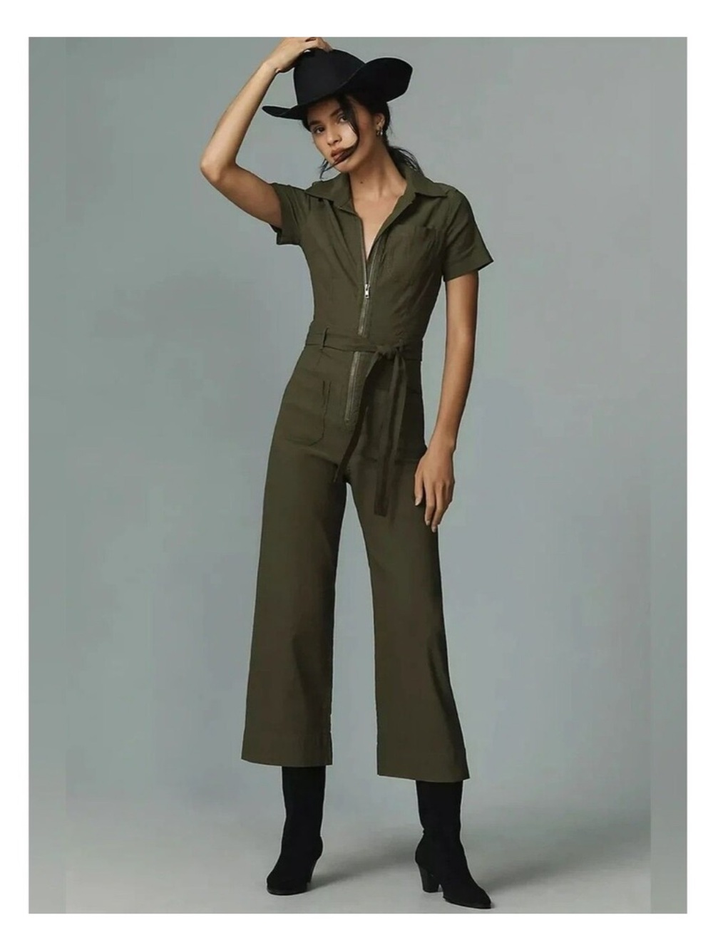 Anthropologie Olive Utility Short-Sleeve Jumpsuit